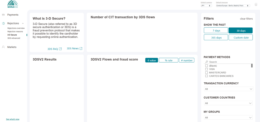 The image above shows the 3-D Secure dashboard.
